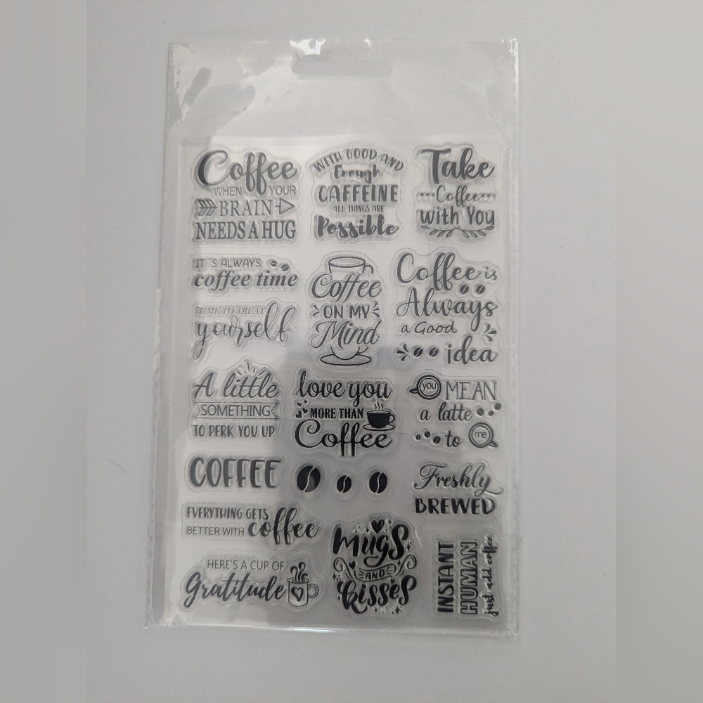 BNWT 2/$15 Clear Coffee-Themed Rubber Stamp Set For Card Making/Crafts- Quotes